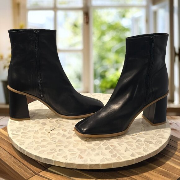 Free People Leather Sienna Ankle Boots Square Toe Block Heel Womens EU 38½ Black - Picture 6 of 11